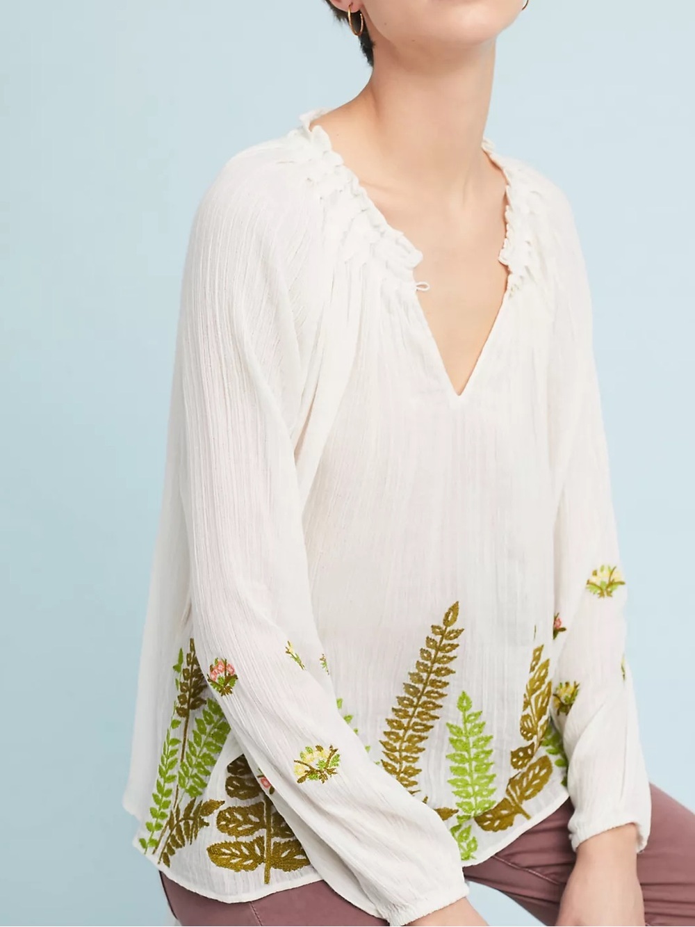 Anthropologie Ranna Gill Botanical Peasant Blouse